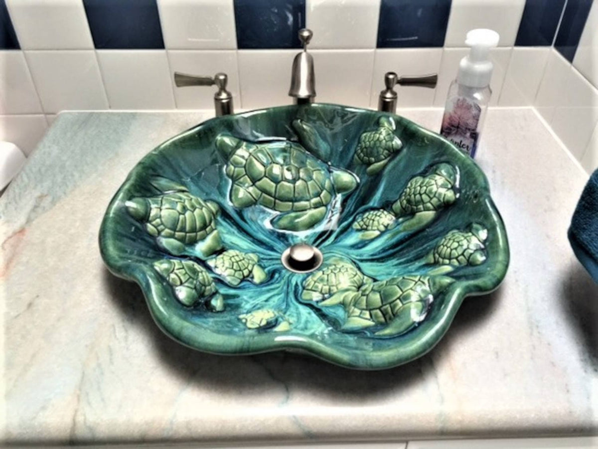 Ceramic Designs by Albert Bathroom Sink Above Counter Sink Tropical Bamboo Rim Decor