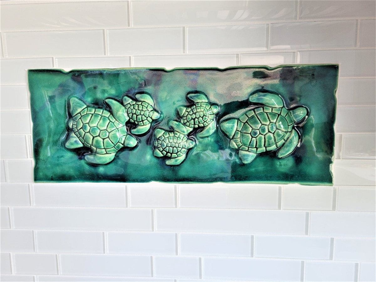 Ceramic Designs by Albert Driftwood Decorative Ceramic 3D Maui Sea Turtle Wall Hanging Artwork, Hawaiian green sea turtle wall decor
