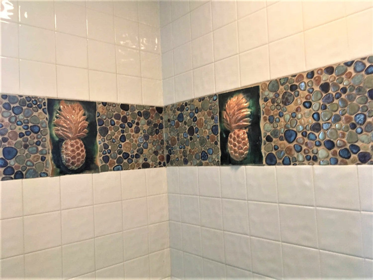 Ceramic Designs by Albert small plaque Hawaiian Plumeria Flower Wall Hanging, Bathroom Shower tile, Indoor Outdoor Tiles, Tropical Hawaiian Artwook