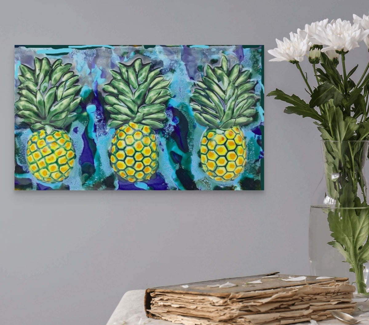Pineapple Ceramic Kitchen Backsplash Tiles, tropical pineapple home decor, pineapple wall art