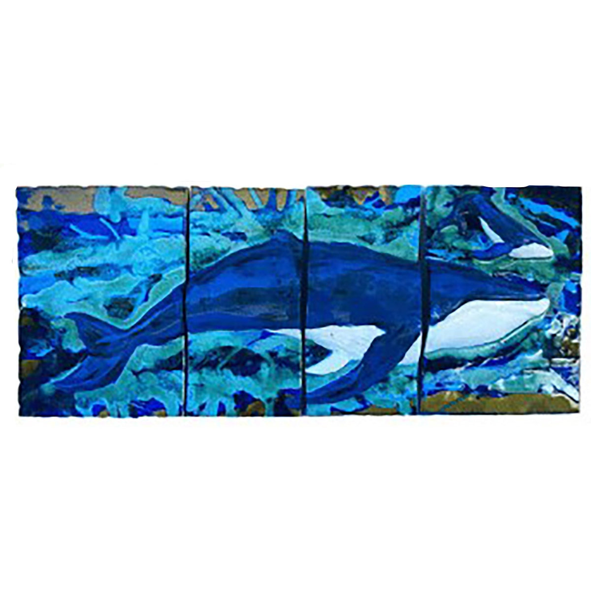 Ceramic Hawaiian Humpback Whale four Panels, A Maui Humpback Whale Mother and Calf theme