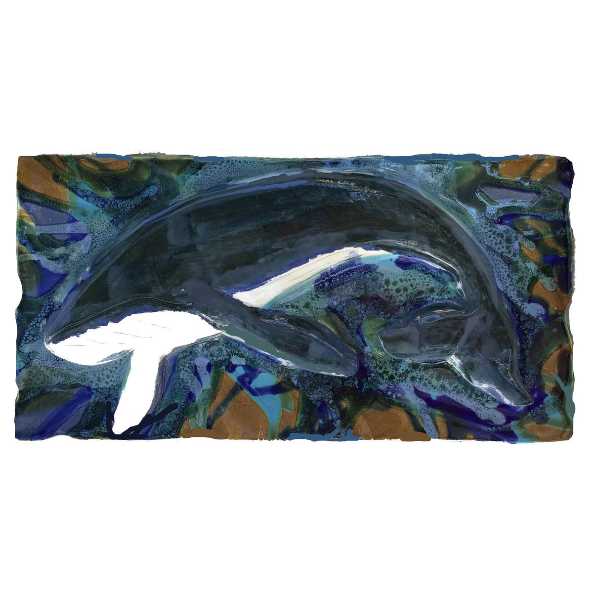 Hawaiian humpback whale art, ceramic humpback whale wall art, ceramic whale shower tiles