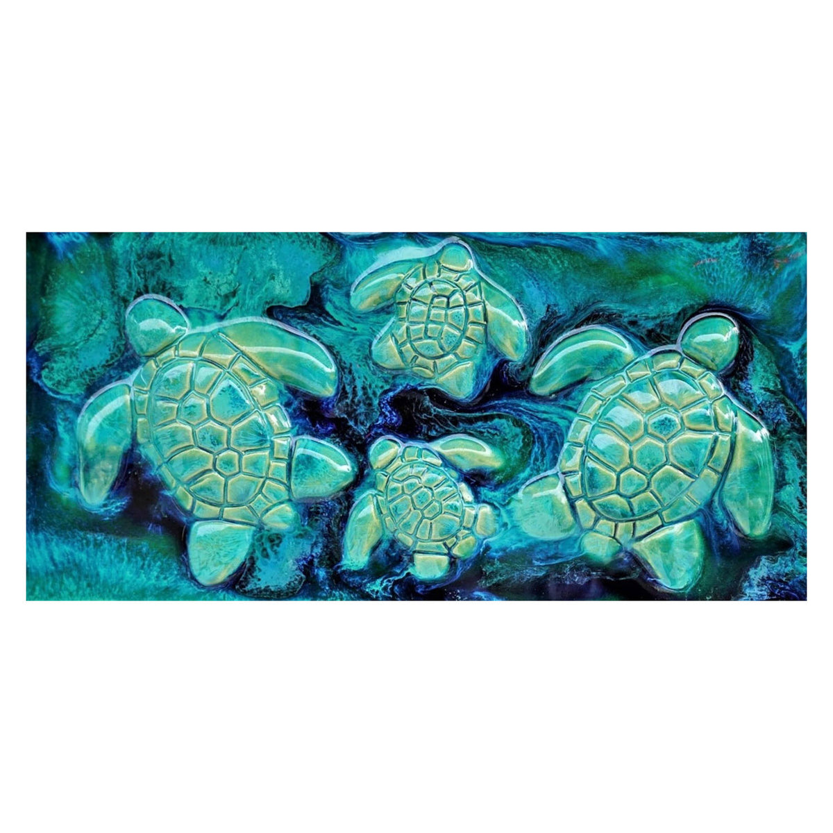 Tropical interior home design, Hawaiian sea turtles wall art, ceramic turtle bathroom wall tile,