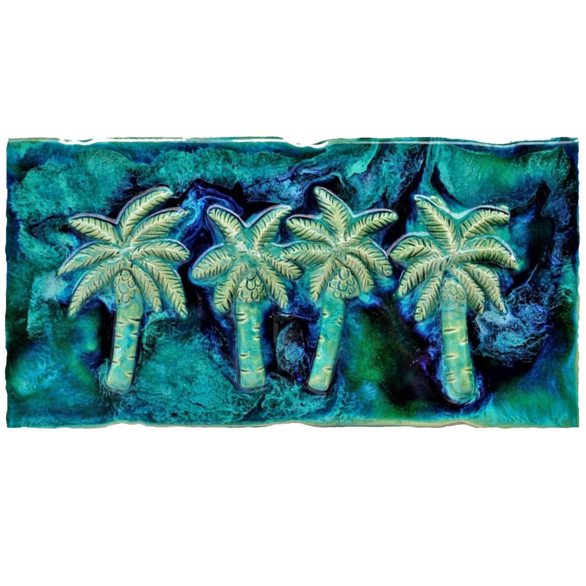 Green ceramic palm tree wall hangings, Tropical Hawaiian Palm Trees artwork, palm tree art
