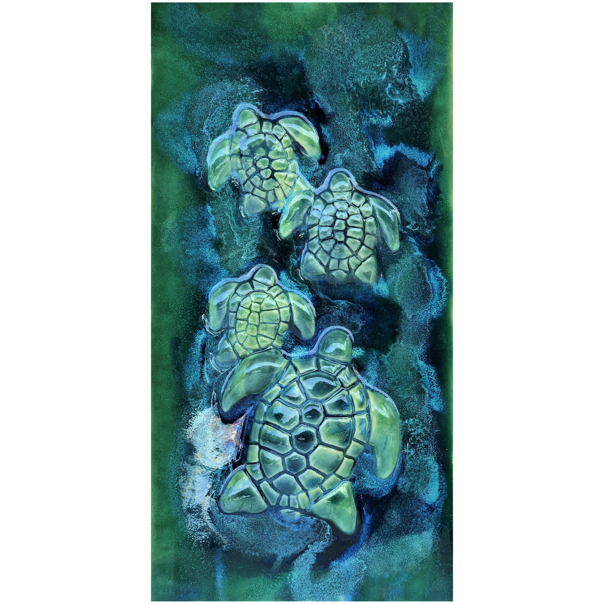 Ceramic Hawaiian green sea turtles wall hanging, ceramic turtle bathroom shower tiles