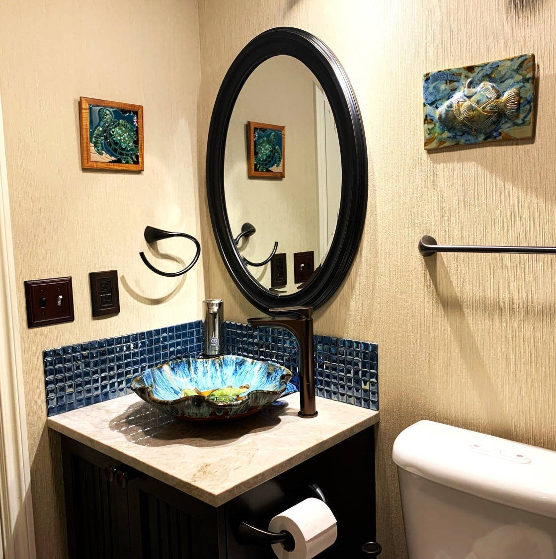 Beni Ourain Customized Blue Mosaic handmade Sink, Ceramic washbasin hand Painted store