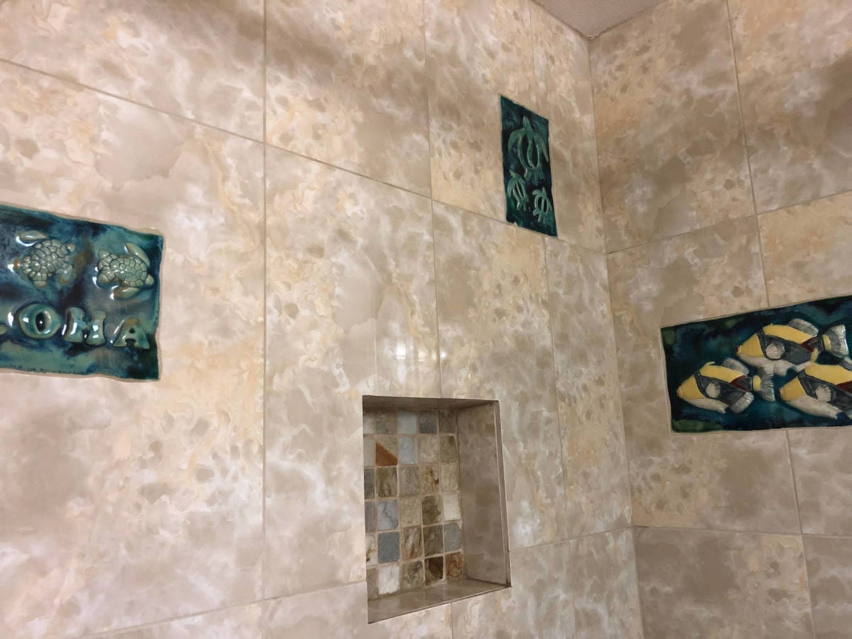 Ceramic Designs by Albert 6x6 Tile Ceramic Green Hawaiian Sea Turtle Outdoor Bathroom Shower Tiles, Tropical Beach House Decor