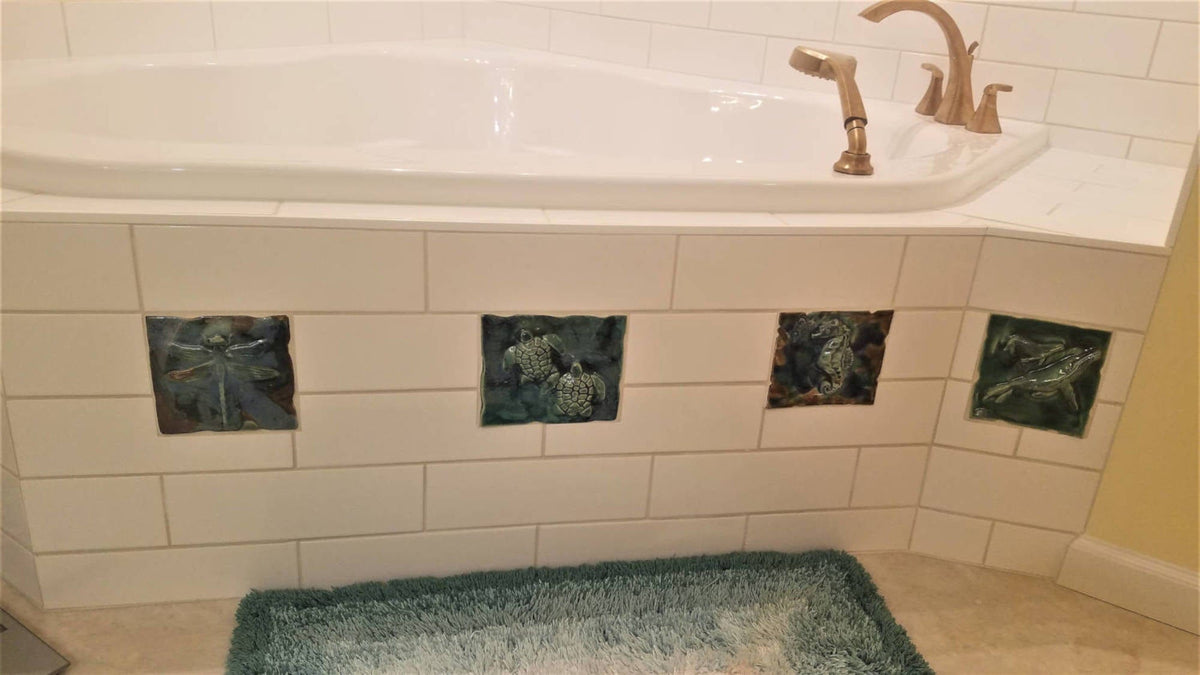 Ceramic Designs by Albert 6x6 Tile Ceramic Sea Turtle Bathroom Shower and Kitchen Backsplash Tiles, Beach House Tropical Home Decor.