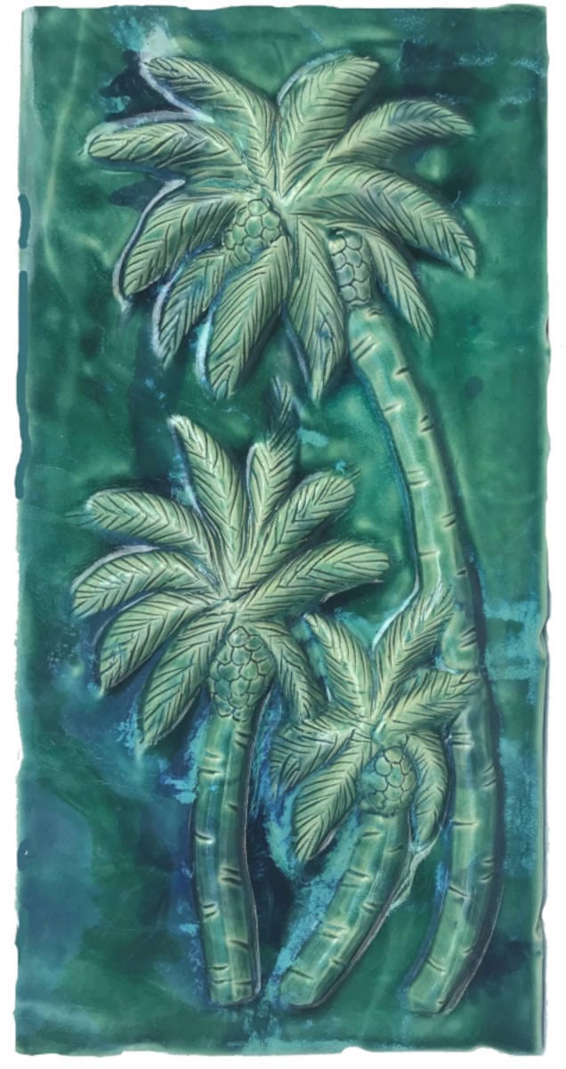Ceramic Designs by Albert 6x6 Tile Maui Swaying Palm Trees Ceramic Wall Artwork, Tropical Beach House Design Ideas