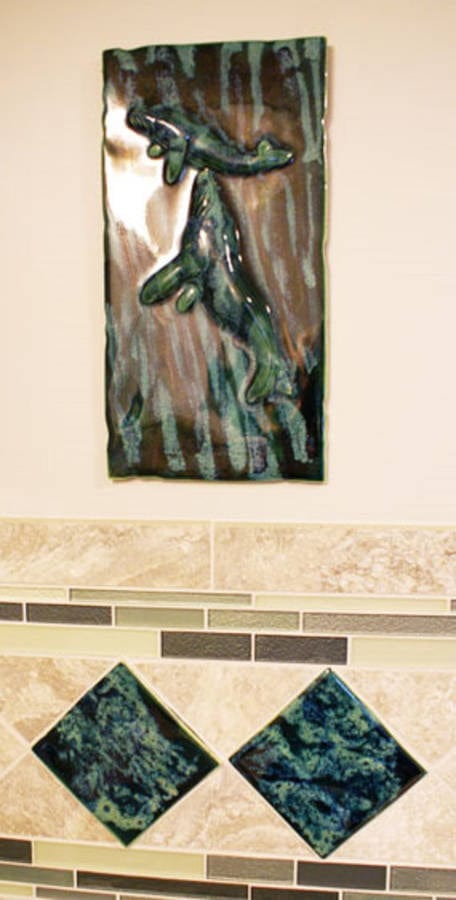 Ceramic Designs by Albert 6x6 Tile Seahorse Ceramic Wall Hanging, Bathroom Shower Tires