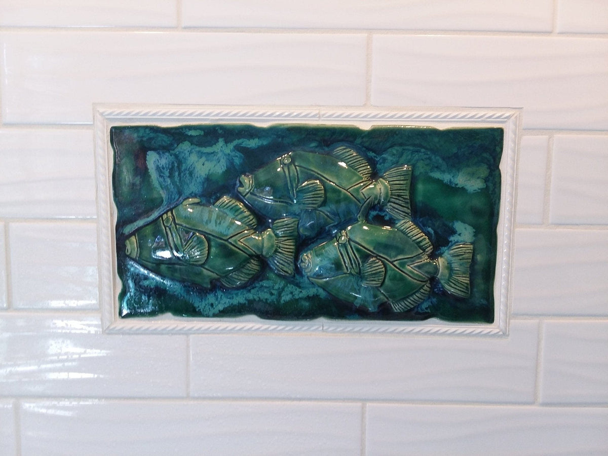 Ceramic Designs by Albert Bathroom installation Bathroom Shower Tile Green Fish Design