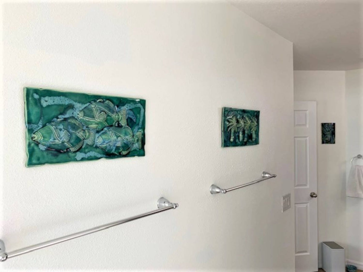 Ceramic Designs by Albert Bathroom installation Bathroom Shower Wall Tile Turtle Fish Whale Palm Trees