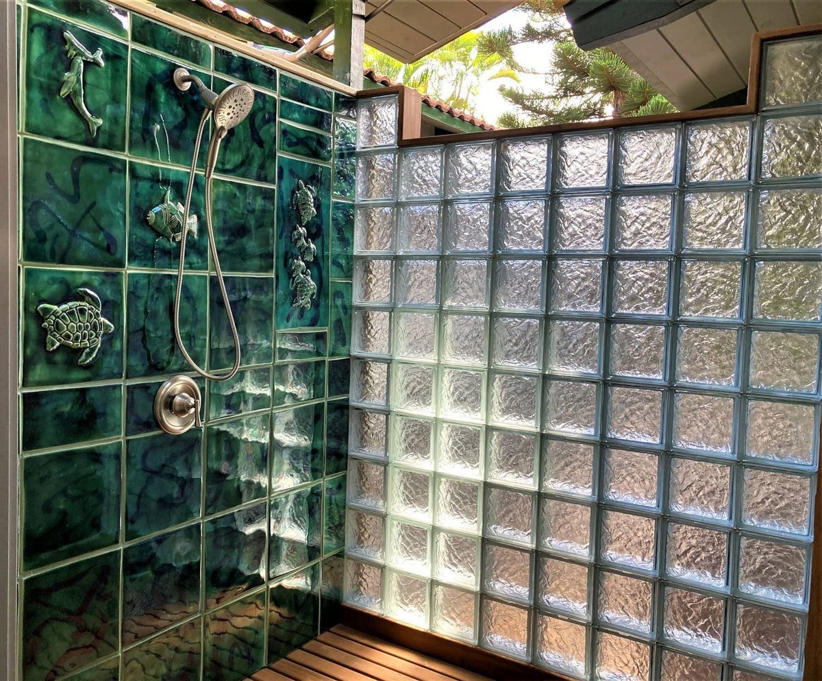 Ceramic Designs by Albert Bathroom installation Outdoor Bathroom Shower Wall Green Tile
