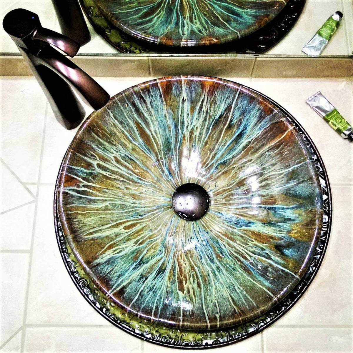 Ceramic Designs by Albert Bathroom Sink Above Vessel Bathroom Sink, Assorted Abstract Color Arrangement