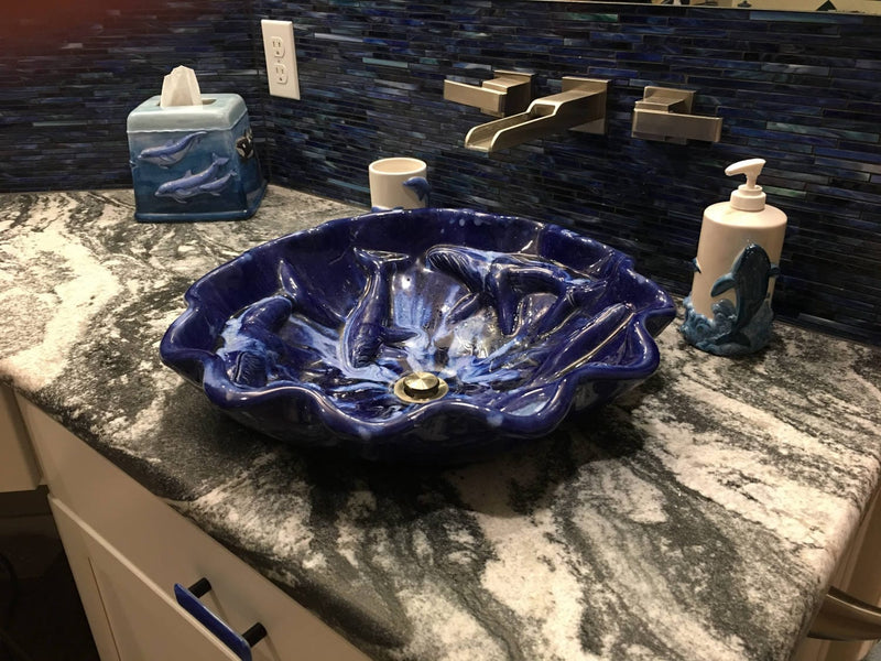 Ceramic Designs by Albert bathroom sink Bathroom Sink Maui ocean blues with accents of white glazes