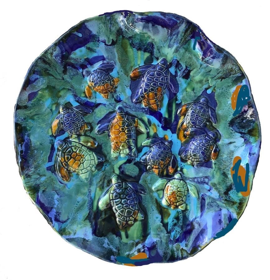 Ceramic Designs by Albert Bowls Plaques Hawaiian Sea Turtle Wall Plaque Multi-colors
