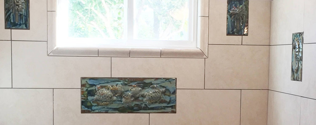 Ceramic Designs by Albert LLC 6x6 Tile Seahorse Ceramic Wall Hanging, Bathroom Shower Tiles, indoor outdoor bathroom tiles, beach house artwork