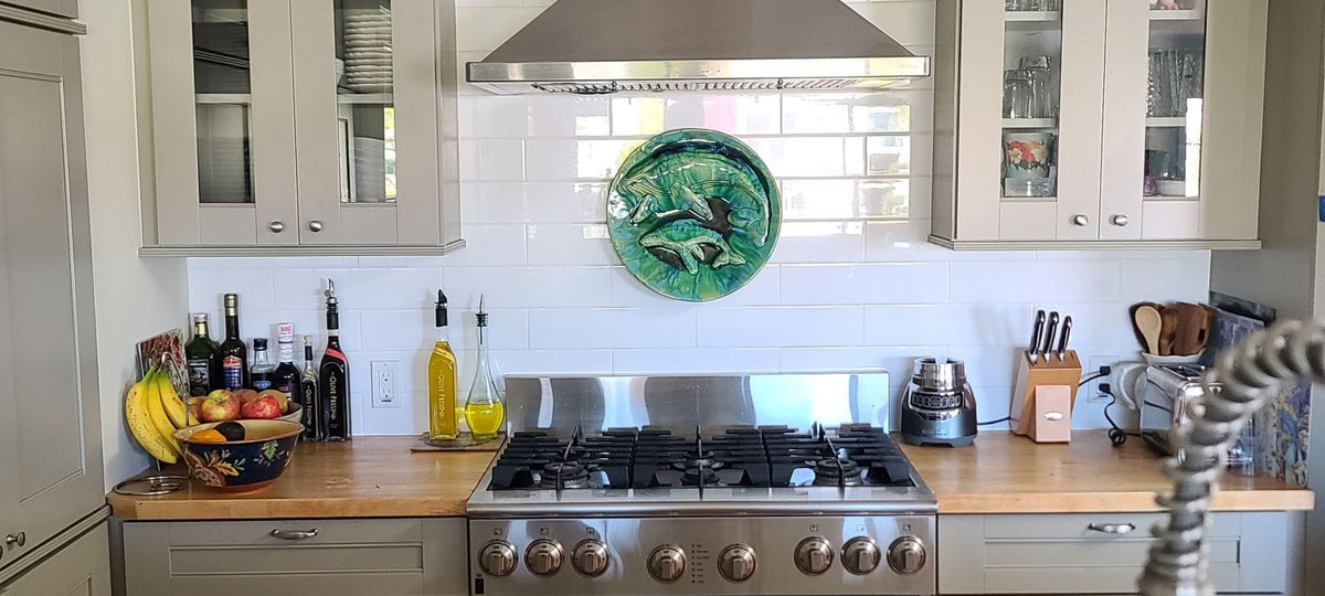 Ceramic Designs by Albert Medium PLaque #4 Hawaiian Green Sea Turtle Kichen Backsplash Tile