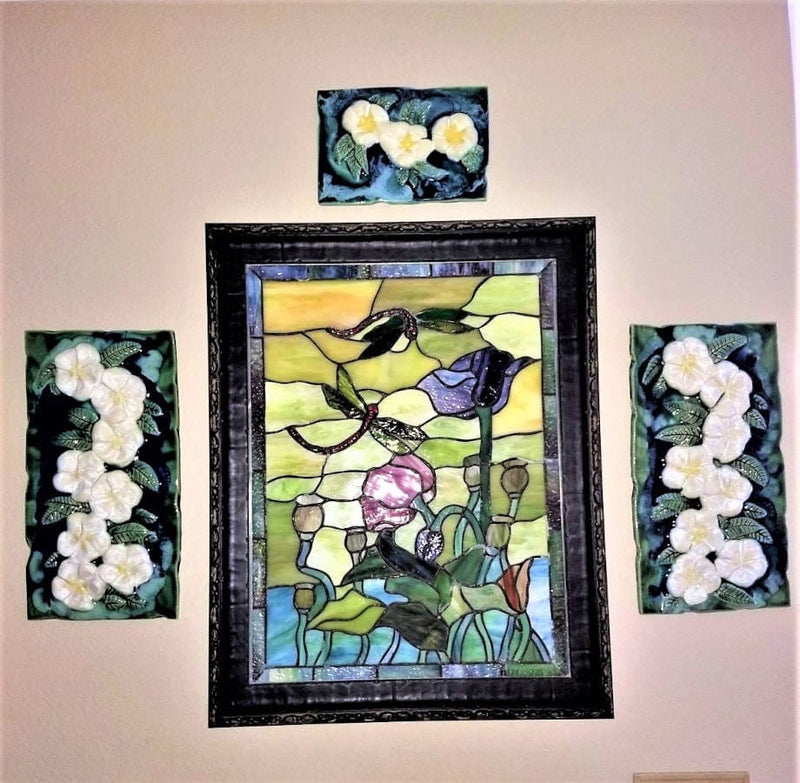 Ceramic Designs by Albert Medium PLaque Ceramic Plumeria Flower Wall Hanging, Kitchen Backsplash flowers, Bathroom Shower Tiles