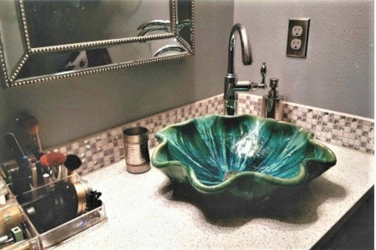 Ceramic Designs by Albert Sink Installation Handmade Procelain Green Bathroom Sink