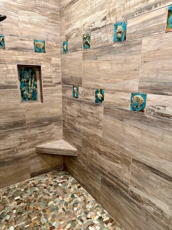 Ceramic Designs by Albert small plaque Ceramic Mermaid Bathroom Shower Tiles, Jacuzzi Tiles, mermaid pool tiles, tropical ceramic wall artwork, beach house wall artwork, mermaid tiles