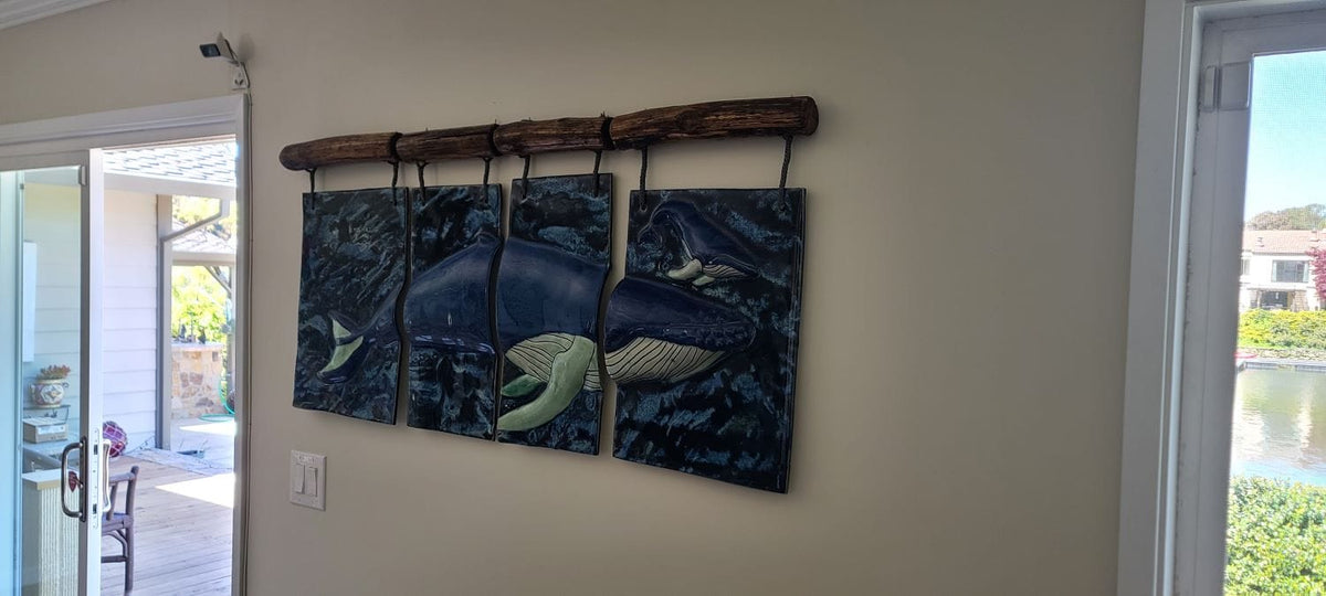 Ceramic Designs by Albert Wall Hanging Installation Ceramic Maui Humpback Whale & Calf Wall Hanging