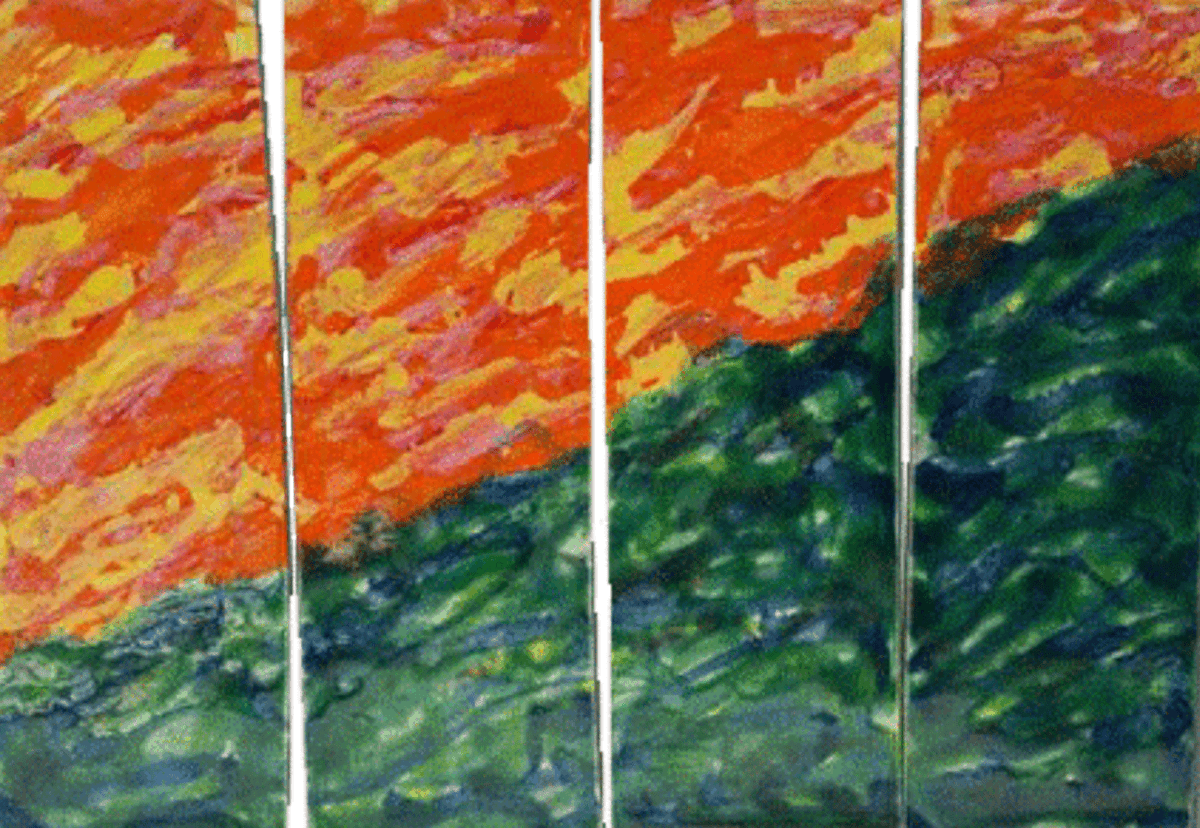 Ceramic Designs by Albert, website is www.mauiceramics.com Abstract Colors 4 Panel Wall Hanging Artwork