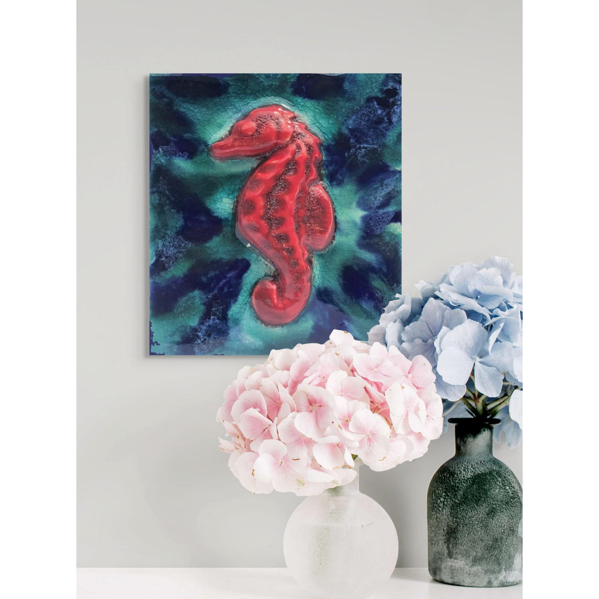 Red Ceramic Hawaiian Seahorse Wall Hanging, Kitchen Backsplash Tiles, Indoor Outdoor Bathroom Shower Tiles,