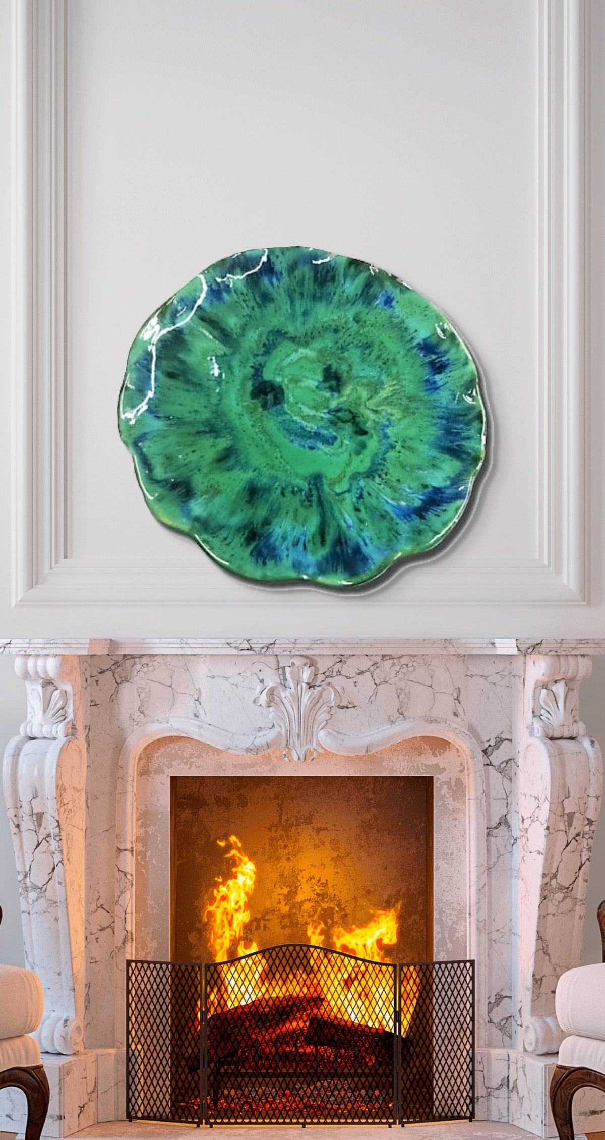 Transform your living spaces into sanctuaries of elegance with my exquisite handmade circular ceramic wall plaque.