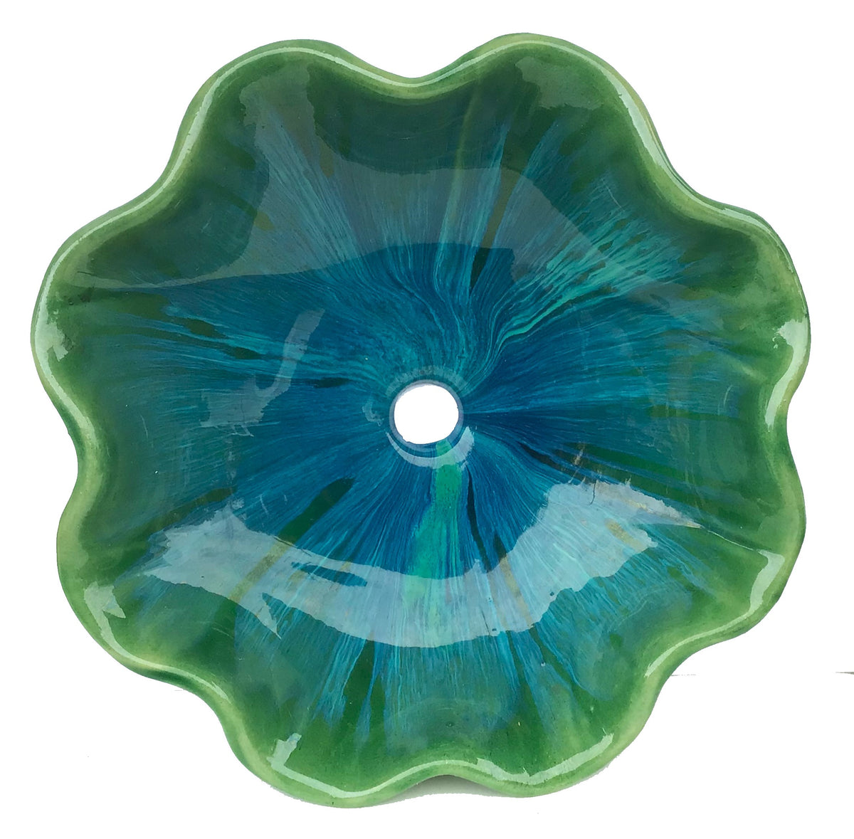 Turquoise Green Above Vessel Bathroom Sink with a scalloped rim is available for a single or double vanity.