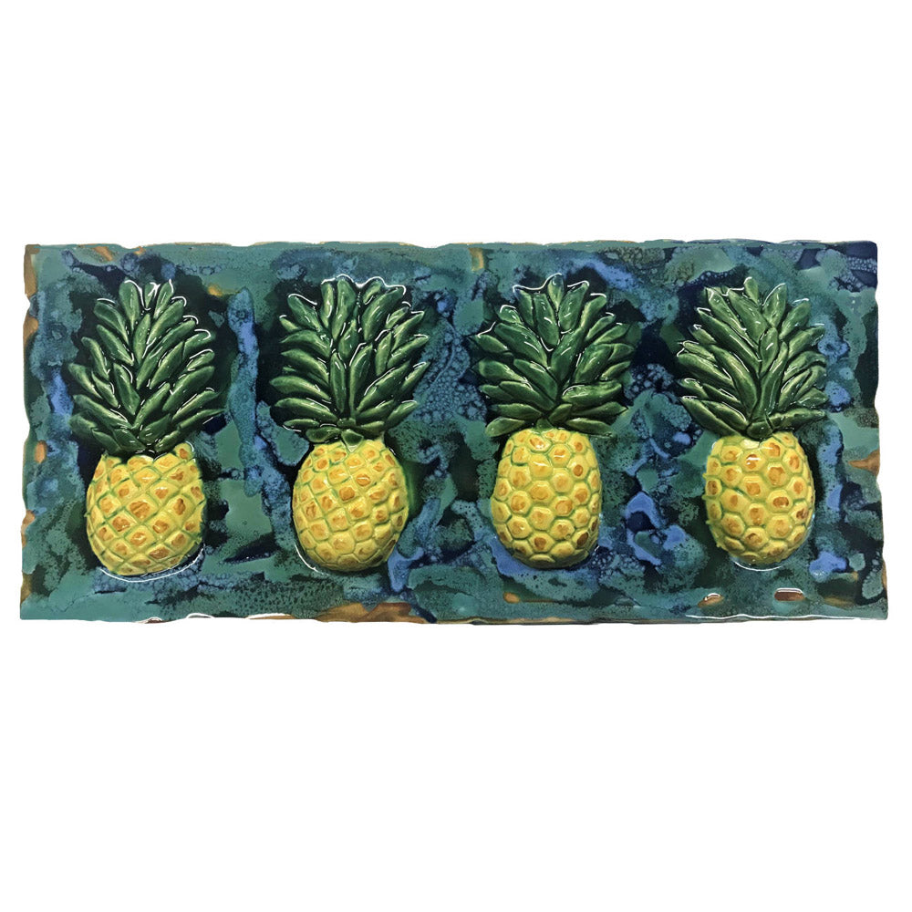 Ceramic Kitchen Backsplash with Pineapple Motif, tropical Hawaiian pineapple wall hanging, kitchen tile