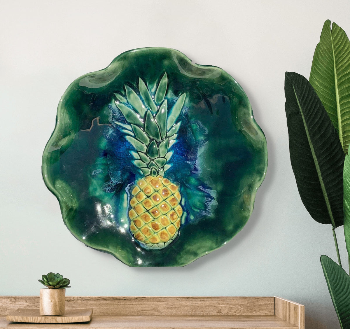 Ceramic Pineapple Wall art, kitchen backsplash tile, tropical pineapple decor, bathroom shower tiles, Maui art