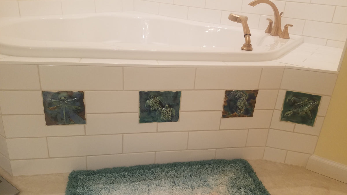 Ceramic Green Dragonfly, kitchen backsplash tiles, tropical Hawaiian art, bathroom shower tile, dragonfly home decor, pool tiles, sauna tile